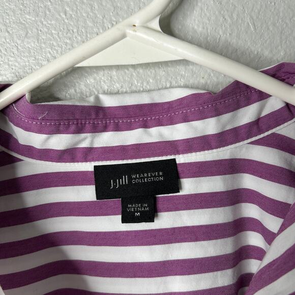 J.Jill Wearever Stepped Hem Button Front Shirt Mulberry White Medium - Picture 5 of 12
